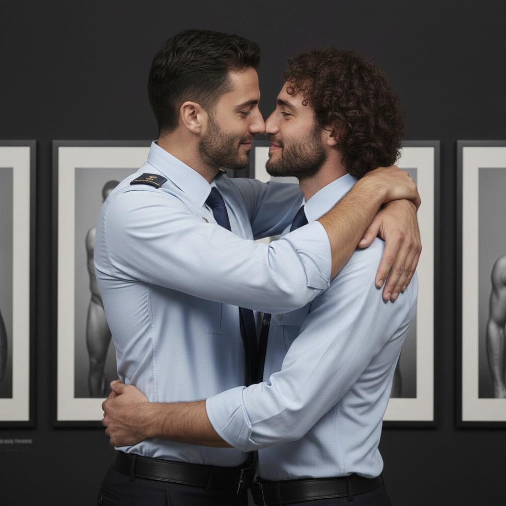 Two officers, one moment of passion. Love knows no uniform. 💋 #couple #kiss #office #suit