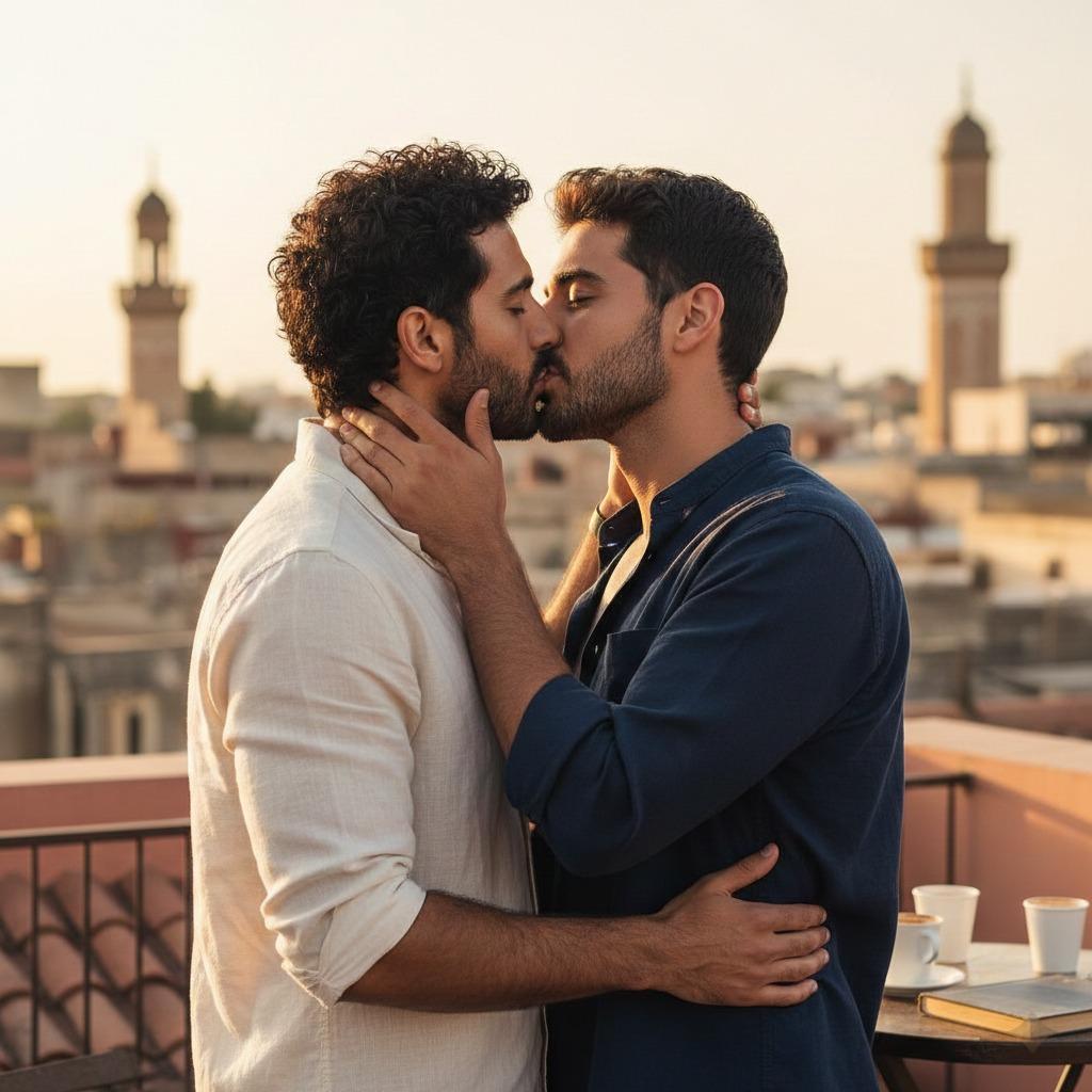 Two Arab men sharing a passionate kiss—love knows no borders. 🌈 Celebrate beauty, love, and freedom. #travel #couple #kiss