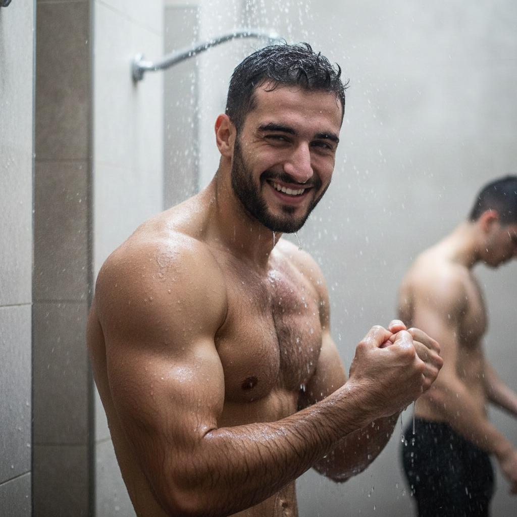 Celebrating raw strength & beauty—this gym hunk’s post-workout shower is pure perfection. 💦🔥 #shower #athlete #wet #gym