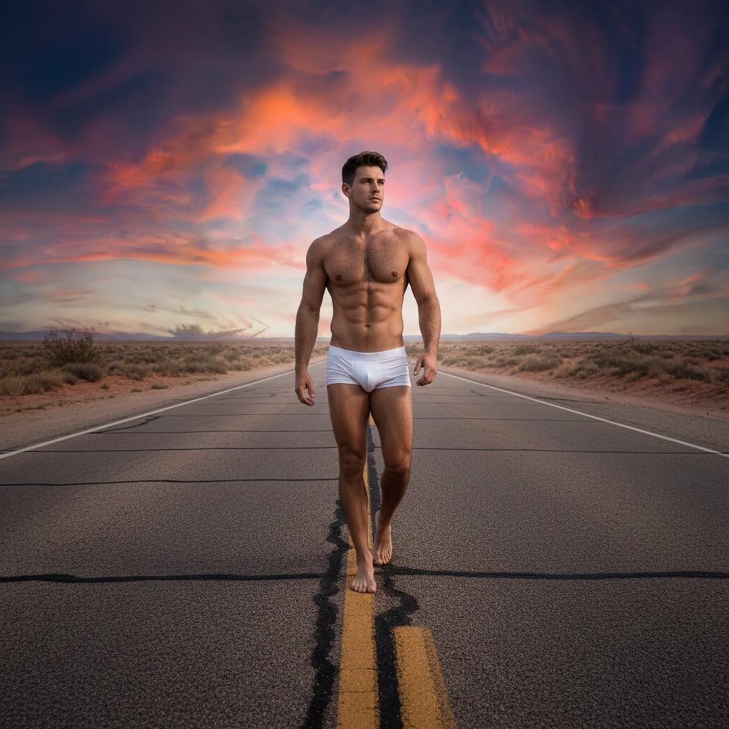 Sunset strolls never looked this good. 🌆💙 #malebeauty #street #underwear #nature