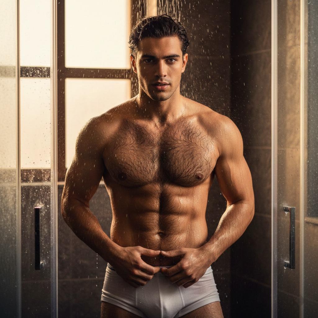Nothing beats the sight of a strong, wet body under the shower. 💦 Pure masculinity at its finest. #shower #underwear #wet