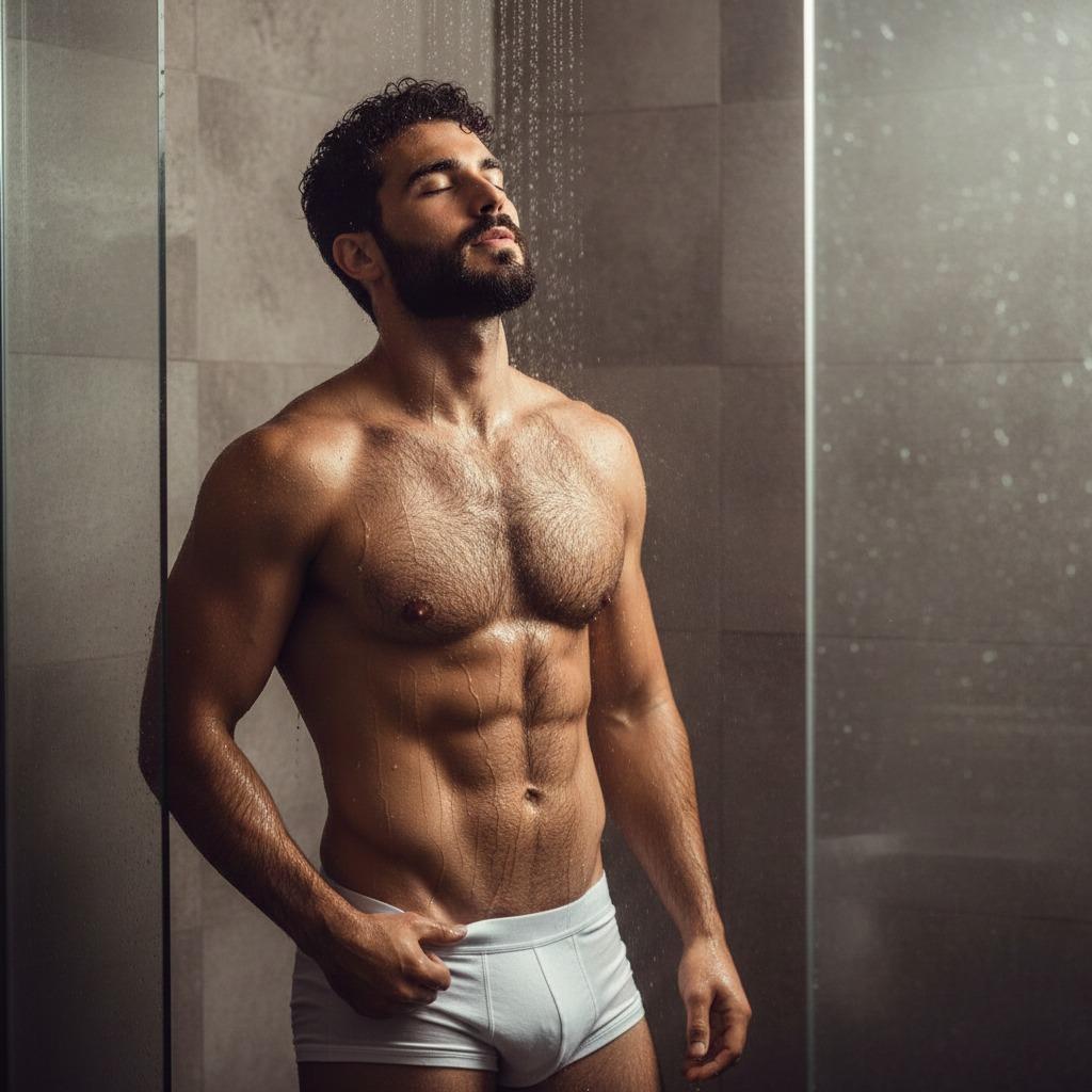Nothing beats the raw beauty of a man embracing his natural self. 💦🔥 #shower #underwear #wet