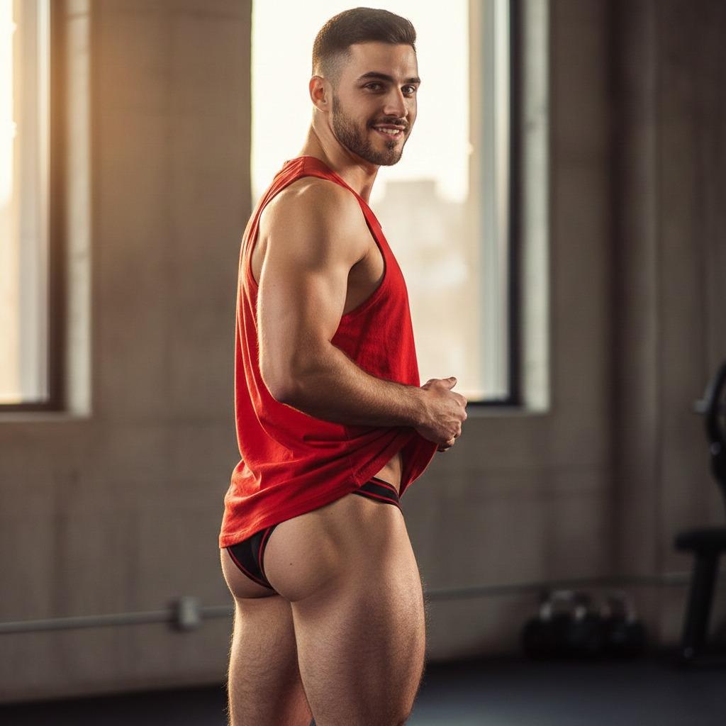 Celebrating raw masculinity in all its glory. 🔥 Check out this stunning shot of a guy rocking a tank top and tight...