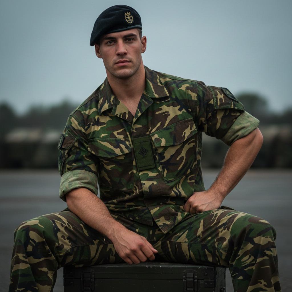 Celebrating raw masculinity! 💪 Check out this rugged soldier with arms that tell a story. Strength, discipline, and a touch...