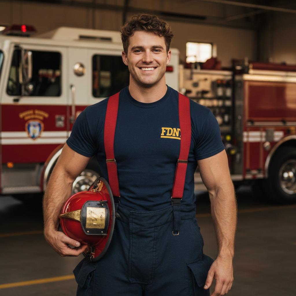 Celebrating the strength and charm of our heroes! 🔥 This firefighter’s smile in the firehouse is pure magic. 💙 #firefighter...