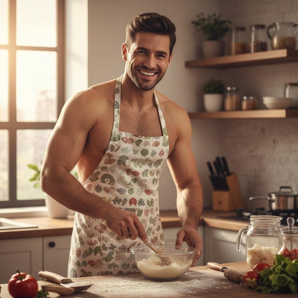 Nothing beats the sight of a hot guy cooking up a storm—especially when he’s bare-chested in just an apron. 🔥🍳 #kitchen...