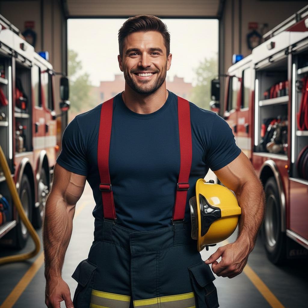 Celebrating the rugged charm of our heroes! 🔥 This firefighter’s smile is as bold as his bravery. 💪🏳️‍🌈 #firefighter