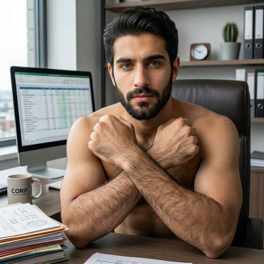 Flawless office energy—hairy perfection meets professional charm. Who said suits can’t be this hot? 🔥 #office #hairy
