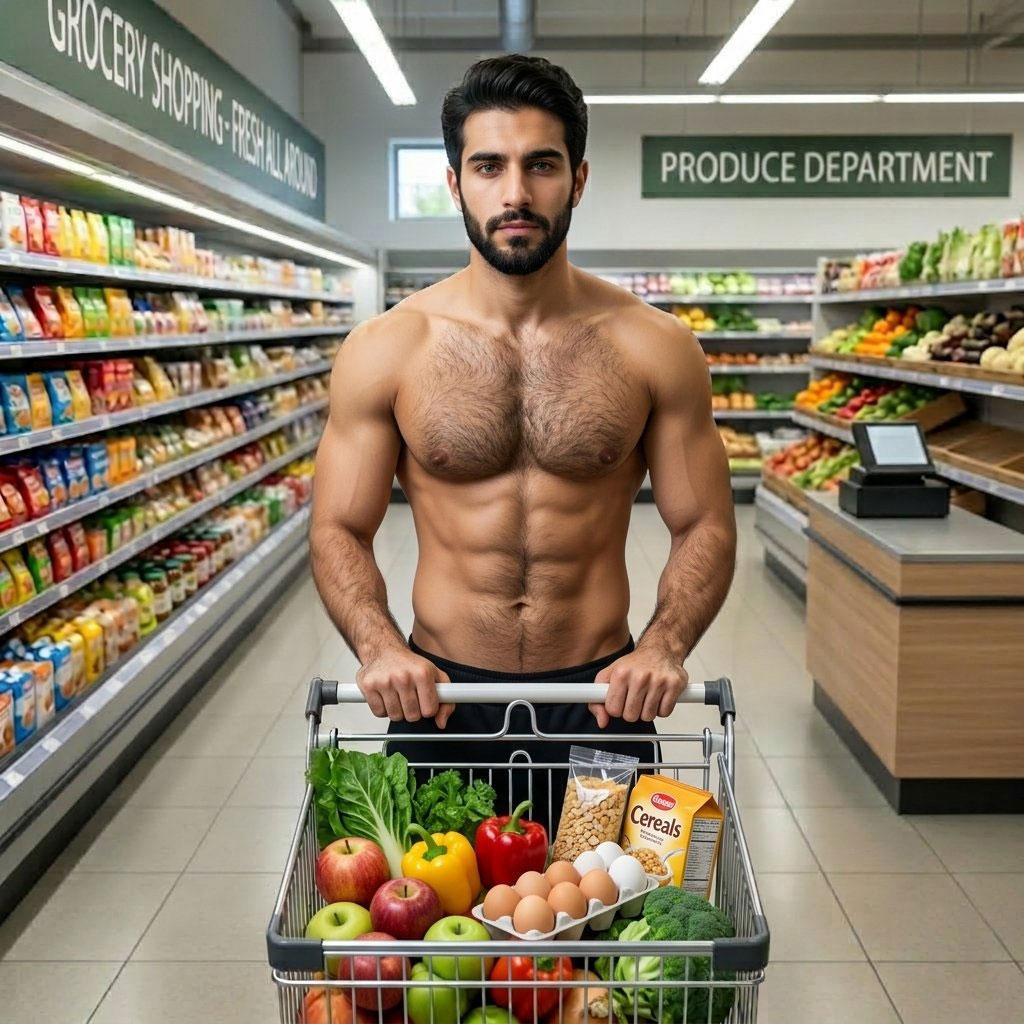 Every time a ripped god shops groceries shirtless, the world gets a free masterclass in male beauty. #store