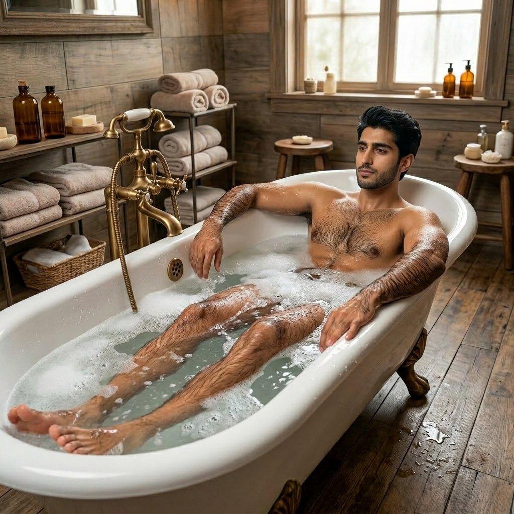 Every dip and curve, every ripple of muscle—nature’s art in the most intimate setting. 🛁🔥 #bath #hairy #wet