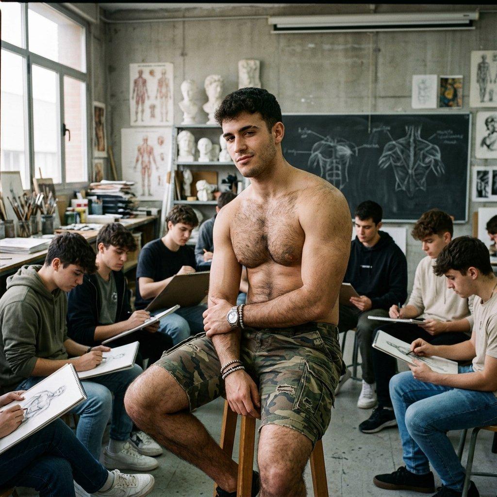 Every artist’s dream: a stunning model posing for a room full of eager eyes. Pure art in motion. #malebeauty #classroom