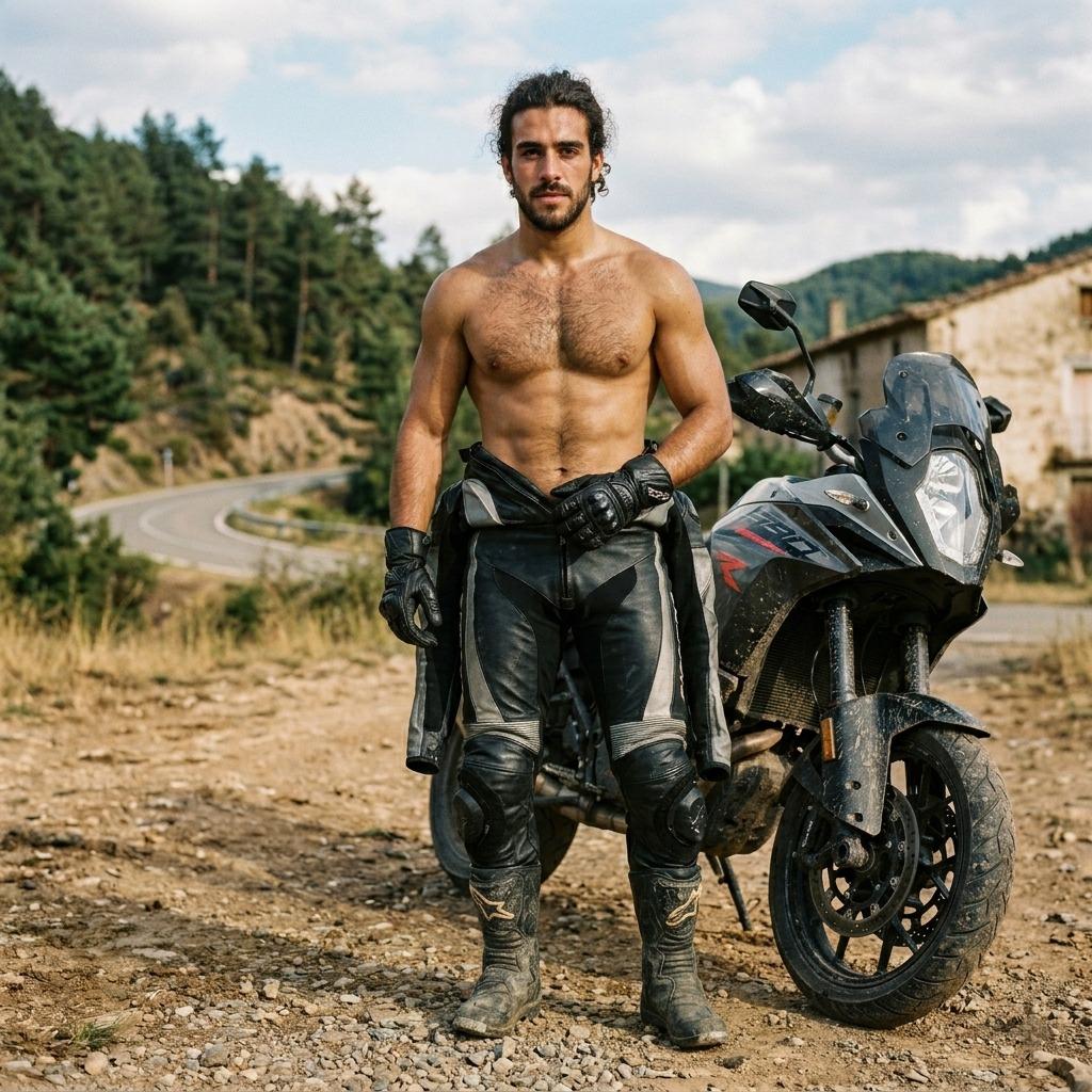 Rev your engines and feast your eyes on this ride! 🏍️💪 Every curve of this biker’s chest is pure perfection. #nature #athlete