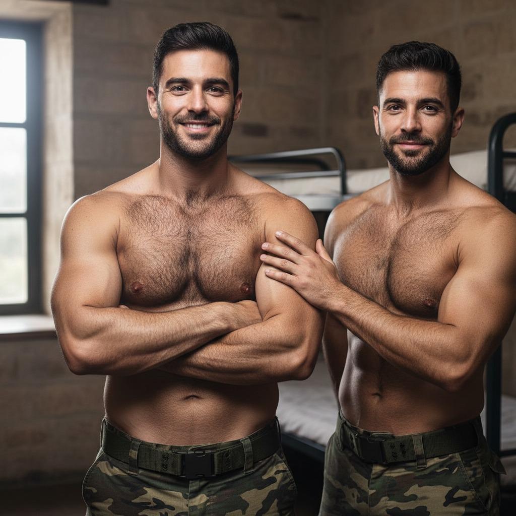 Hot military man caressing his hairy chest. Pure masculine beauty at its finest. #gym #couple #military