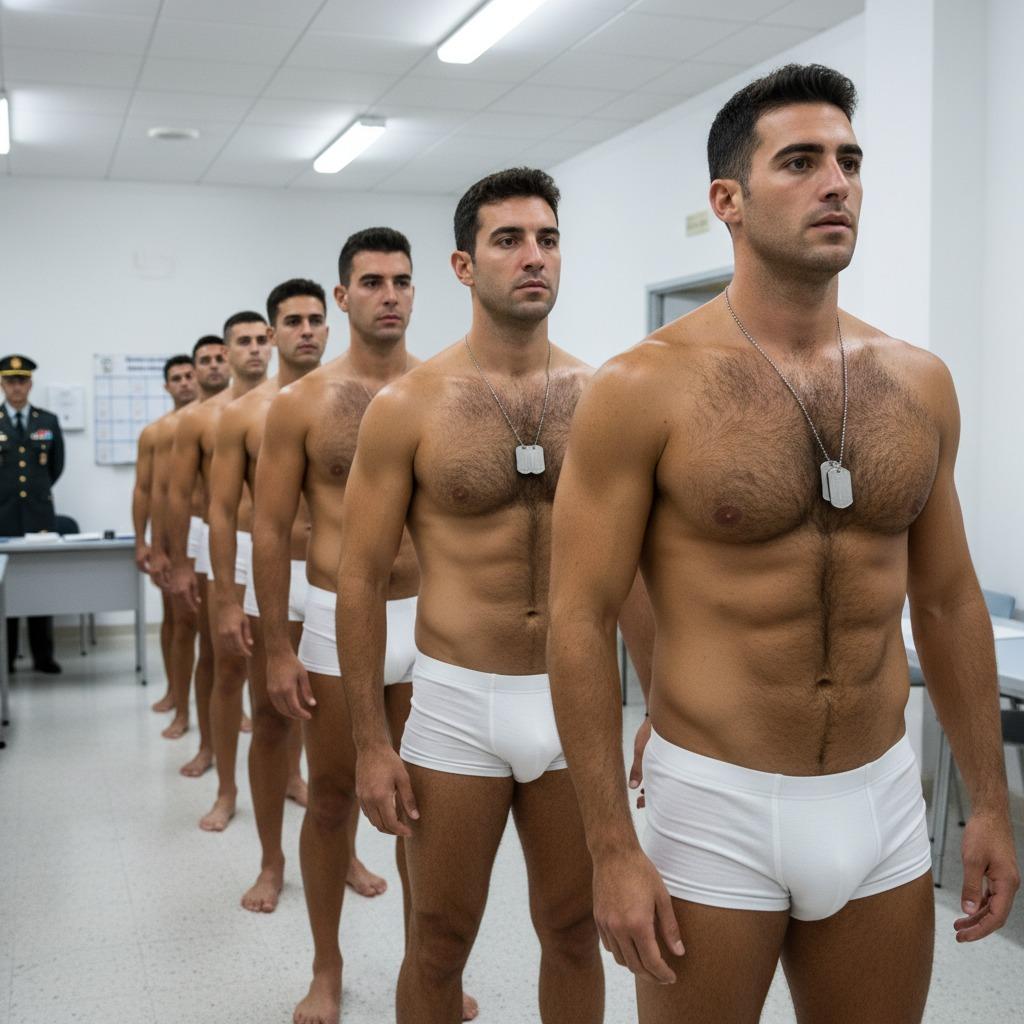 Every body deserves admiration. Check out these stunning men in their finest undies, queuing for their medical check-up....