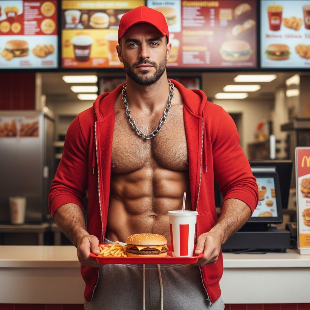 Every bite tastes better when it’s savored with a view like this. 🍔💪 #malebeauty #kitchen #athlete #selfie