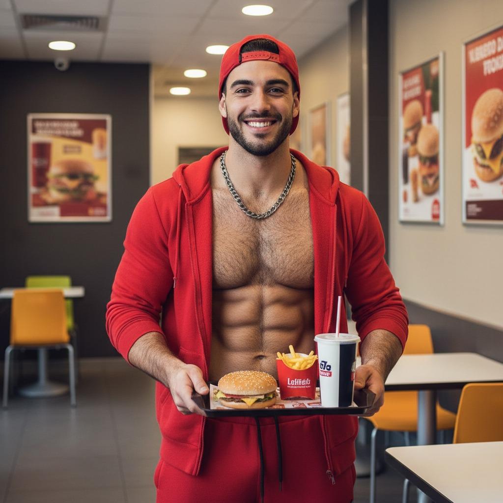 Few things hotter than a ripped guy enjoying a juicy burger. Fast food fuel for the ultimate feast for the eyes. #fastfood...