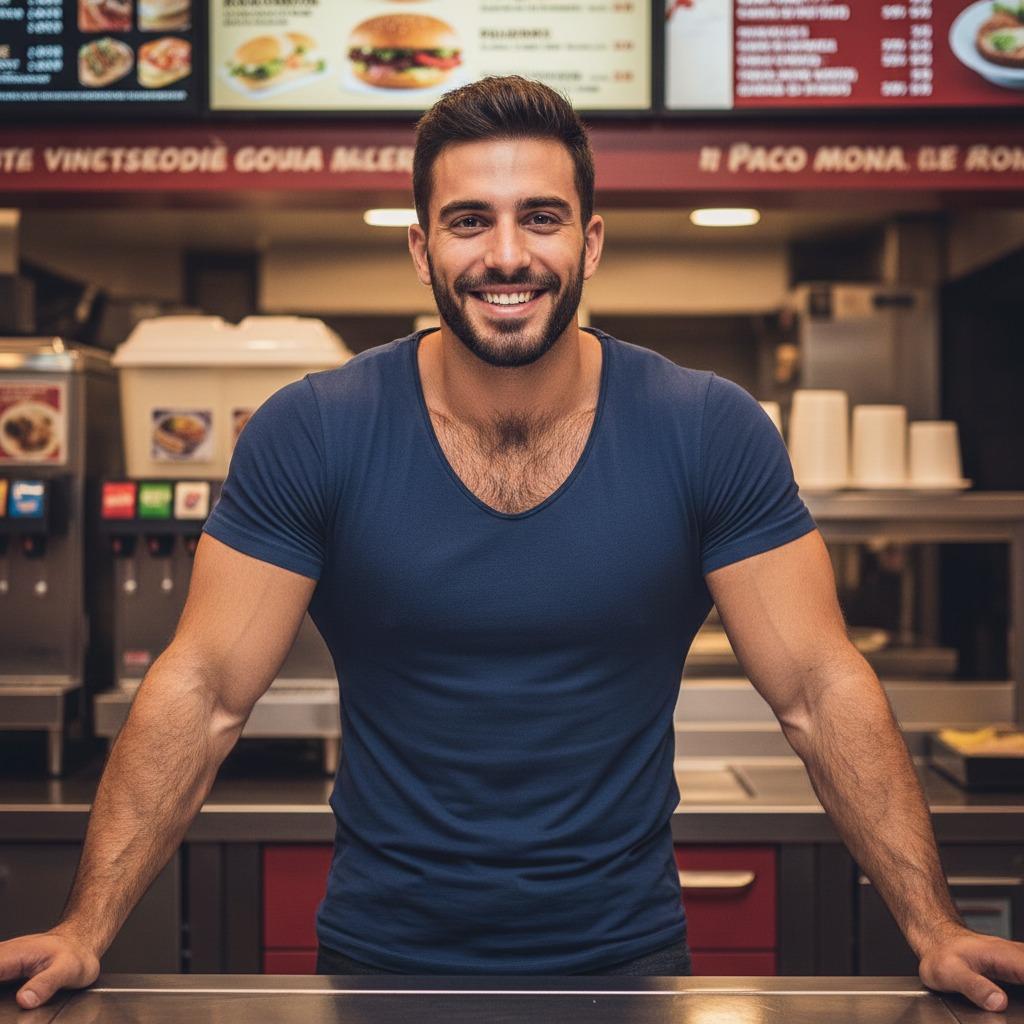 Every man’s got a little fast food charm. 🍔💪 Celebrate the beauty of raw masculinity. #fastfood #athlete