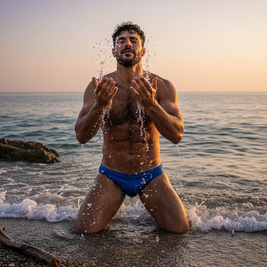 Every drop of seawater on his skin makes him even more irresistible. Nature’s finest canvas couldn’t be more perfect. #beach...