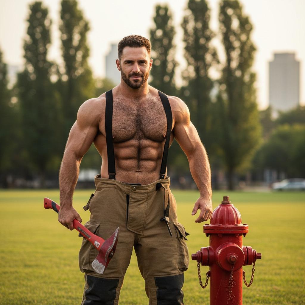 Hot firefighter flexing those abs like a masterpiece. Every inch of him is pure art. 🔥💪 #nature #firefighter #worker