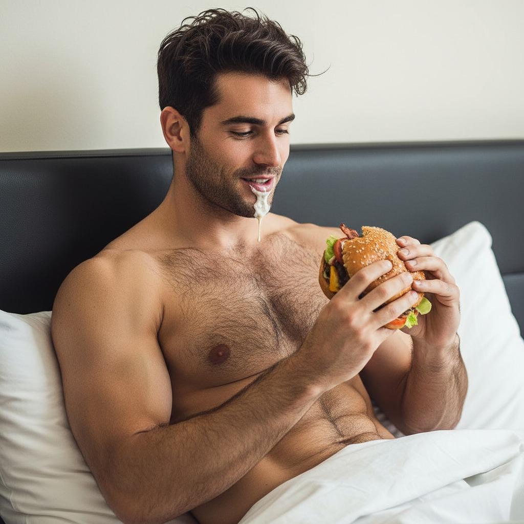 Flawless beauty, messy hands. Who said perfection can’t be delicious? 🍔✨ #bedroom #kitchen