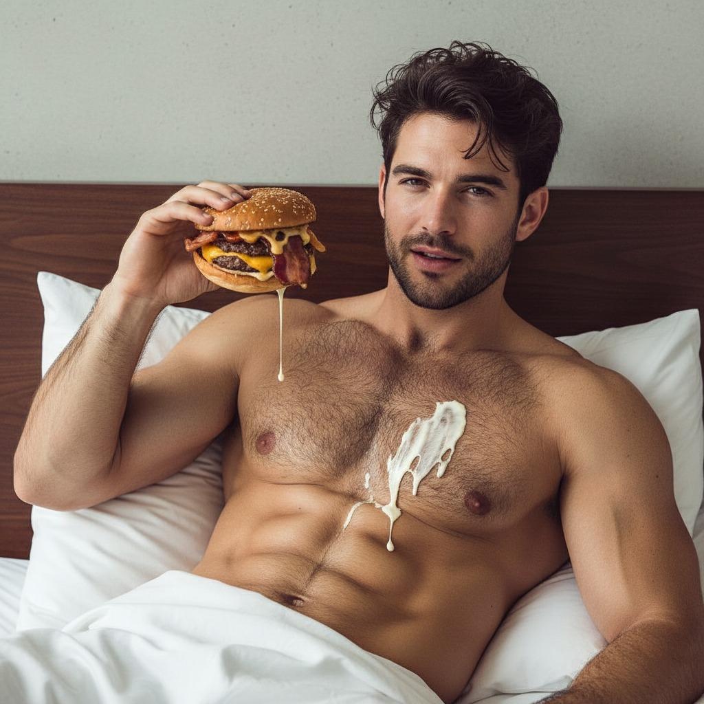 Every bite is worth the mess. 🍔💪 #bedroom #kitchen