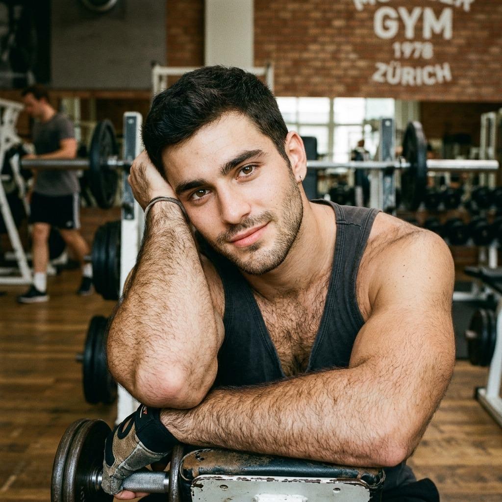 Every drop of sweat glistening on that furry chest is pure art. 💪🔥 #gym #hairy