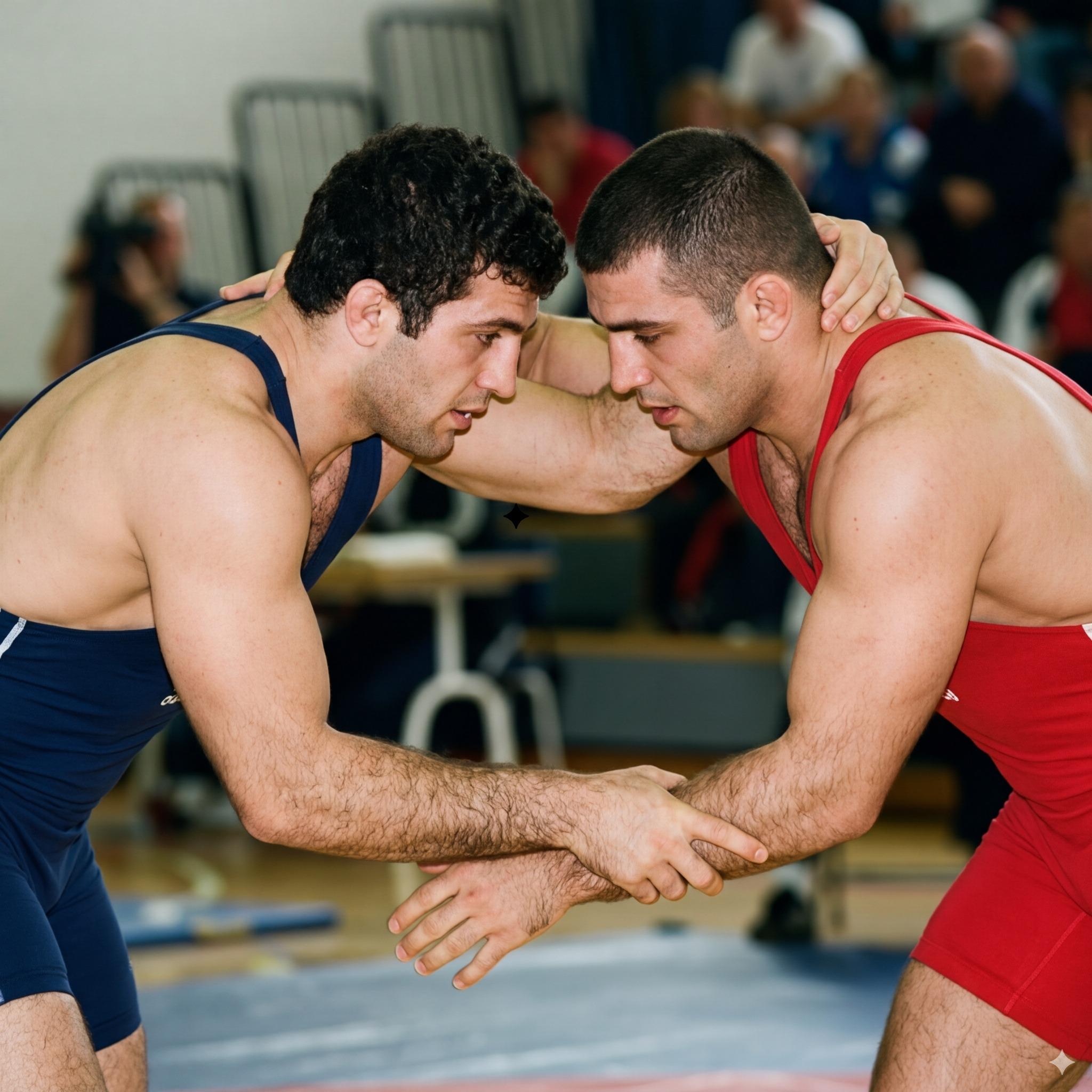 Every drop of sweat glistening on these sculpted bodies tells a story of power and passion. Greek wrestling never looked...