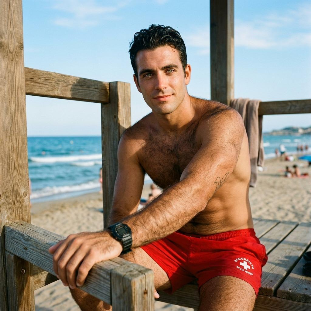 Hot summer vibes with this stunning lifeguard flexing his fit physique. Every inch of him is pure perfection. 🔥 #beach...
