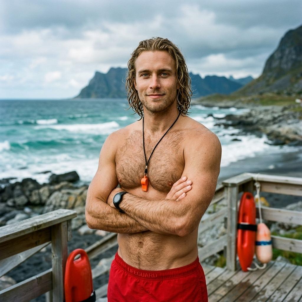 Swedish lifeguard serving looks and saving lives. Summer vibes only. 🏖️💪 #beach #lifeguard