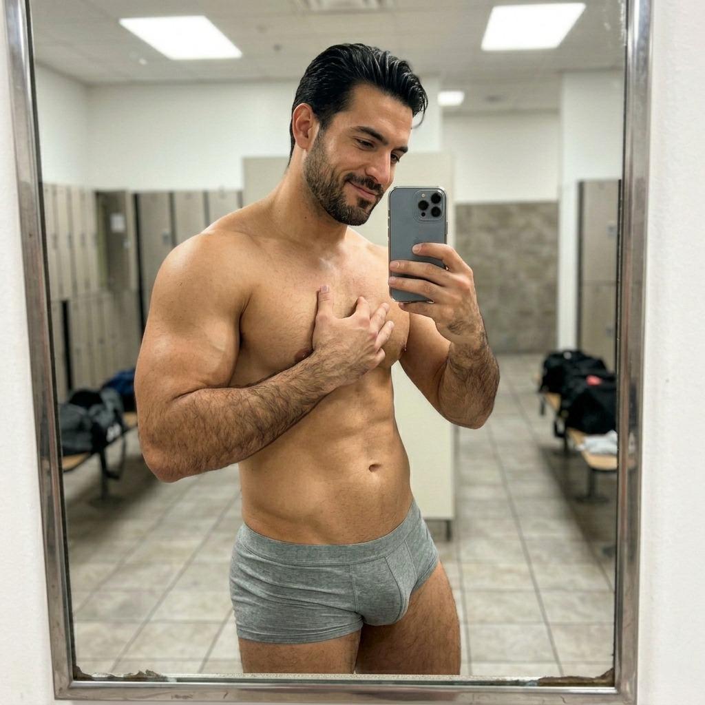 Selfie in the gym locker room—confidence never looked this good. Every curve, every angle, pure perfection. Own it....