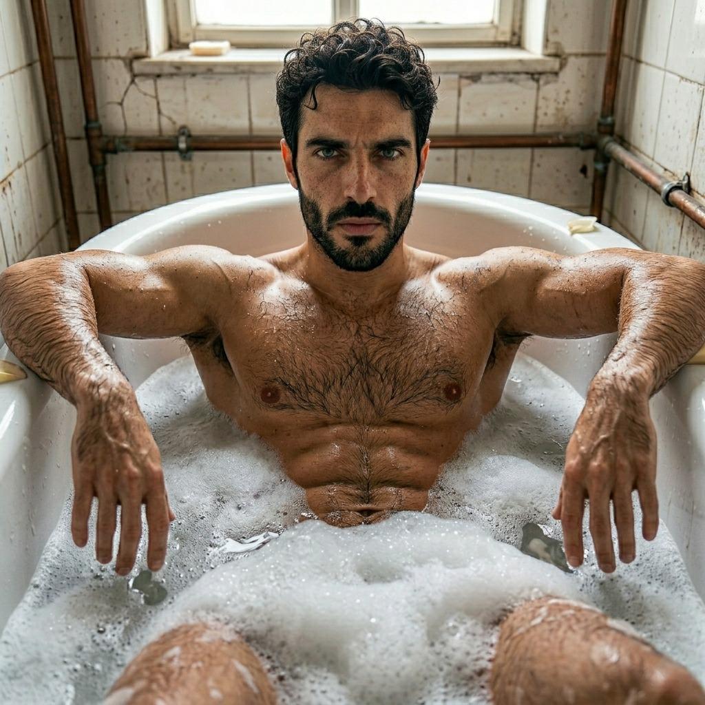 Every man’s glow-up starts in the tub. 🛁✨ #bath #hairy #wet