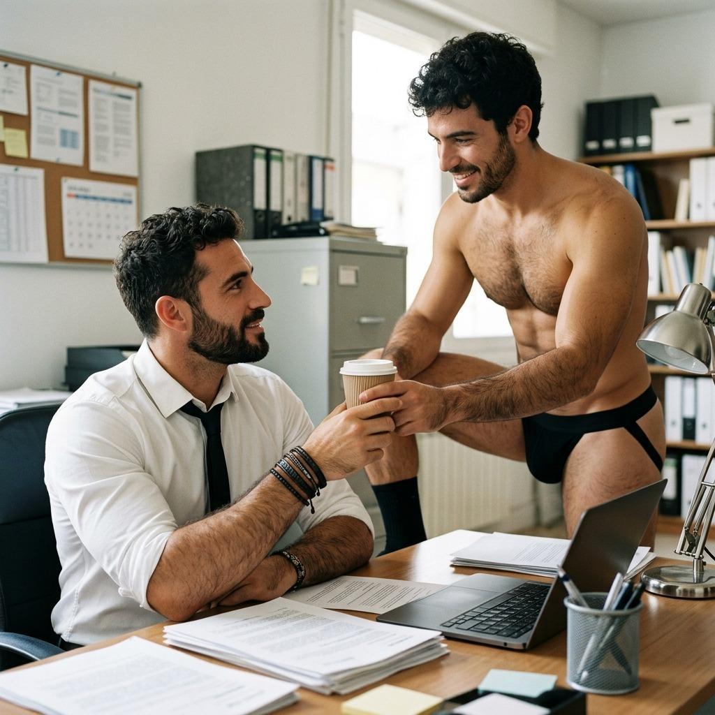 The assistant just secured a raise by serving looks in that jockstrap—pure corporate magic. #office #couple #underwear...