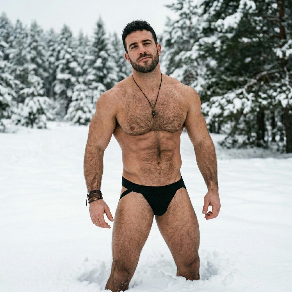 Frosty meets fierce in this icy hot shot. Nothing beats a sculpted body against a snowy backdrop. #snow #nature #underwear