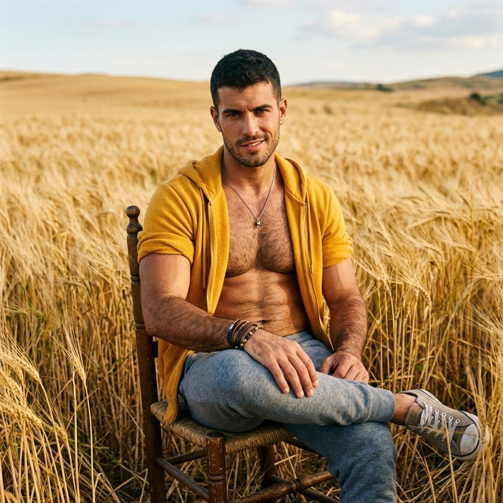 Sun-kissed skin glistening in golden wheat fields. Pure masculine beauty captured in a single frame. #nature
