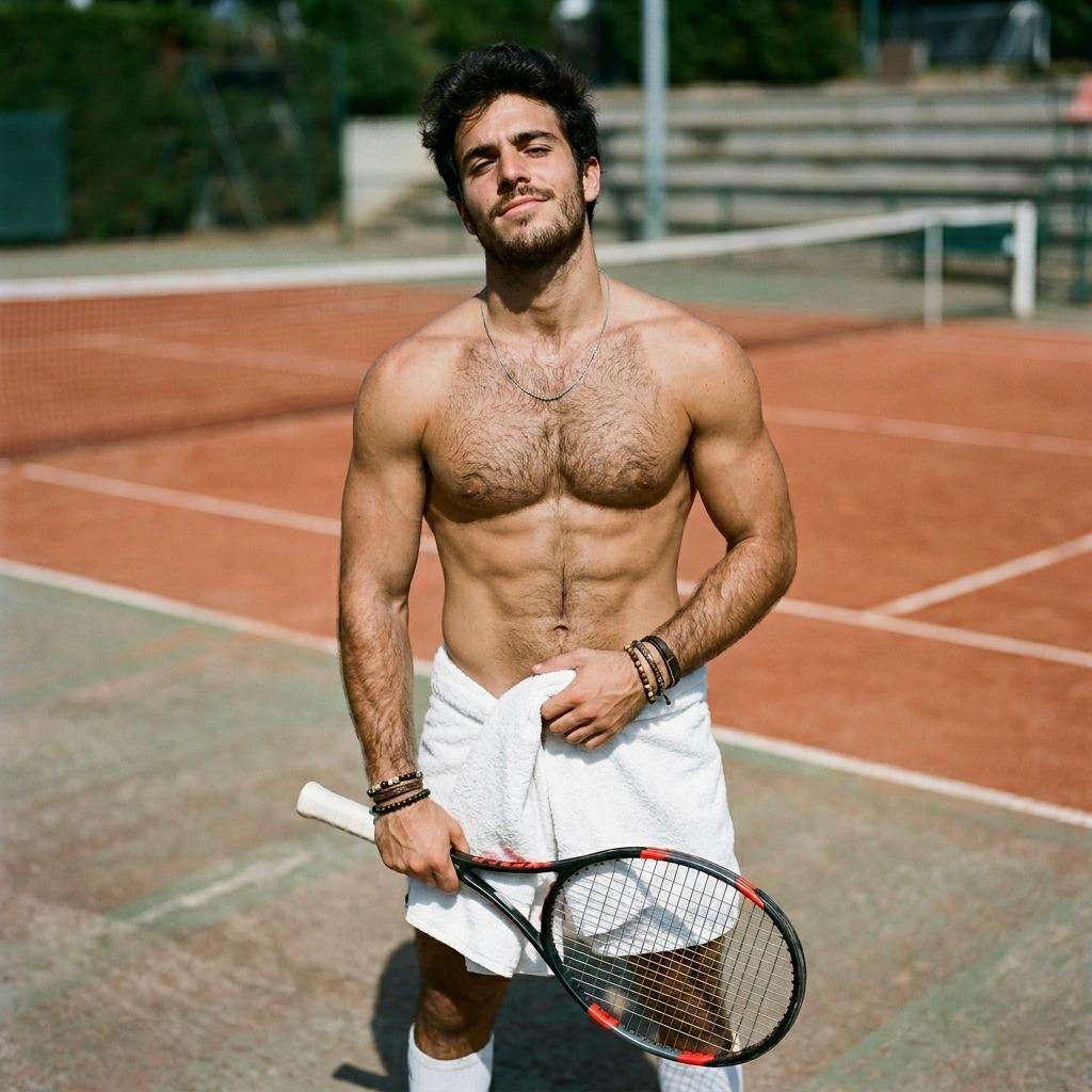 Every drop of sweat glistens under the stadium lights—pure masculine energy on the court. 🎾🔥 #athlete #nature