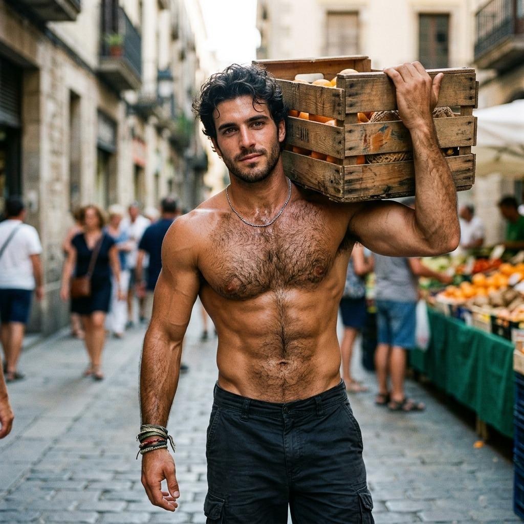 Fresh from the orchard, this furry hunk flexes his strength at the market. Nothing like a man who can handle both heavy...