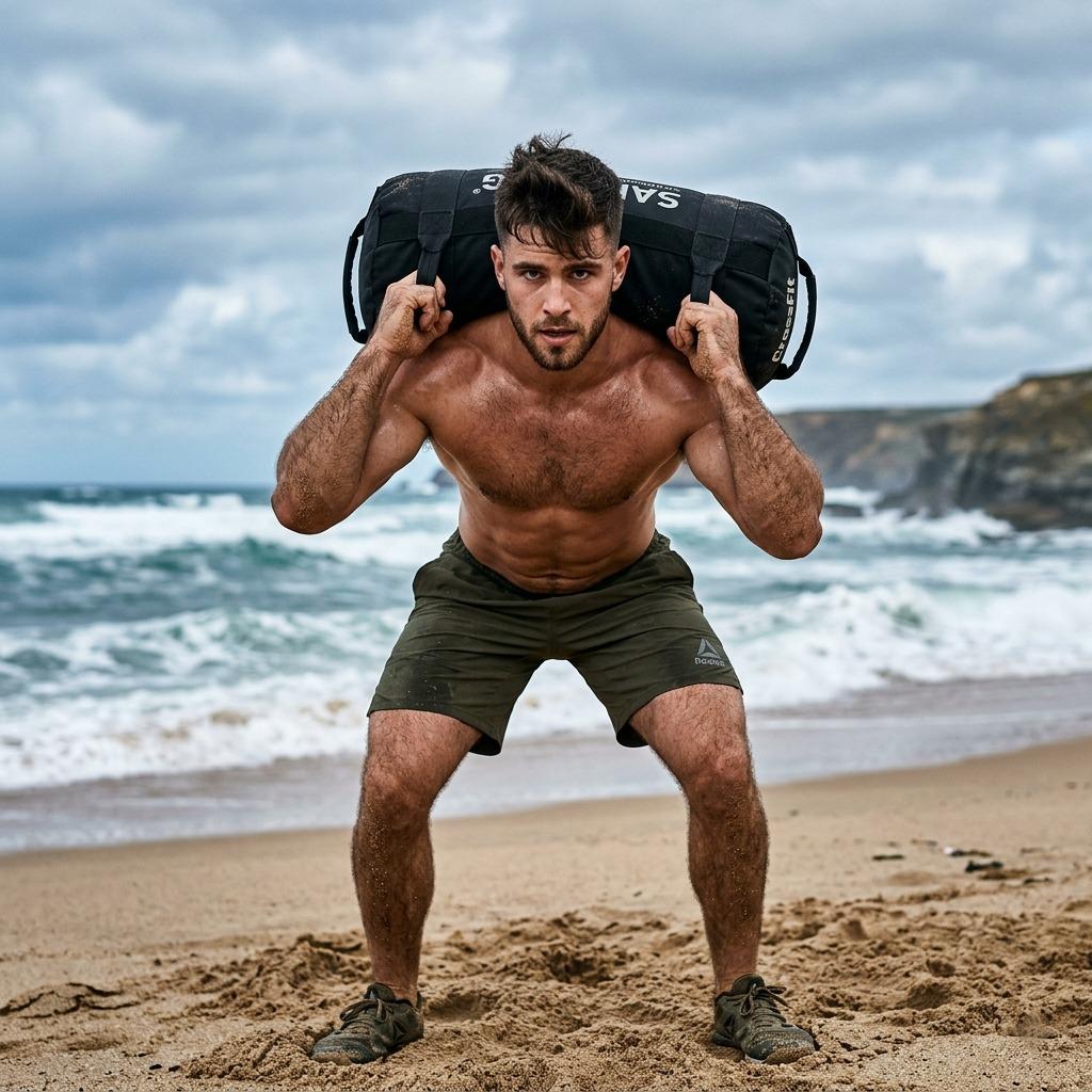 Every drop of sweat glistens like gold under the sun. The ocean whispers encouragement as he pushes his limits. Pure...