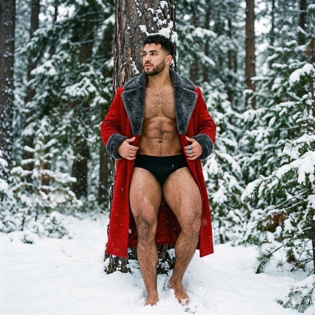 Every snowflake kisses his skin, turning winter into art. Who needs a coat when you're this hot? 🔥❄️ #snow #nature #underwear