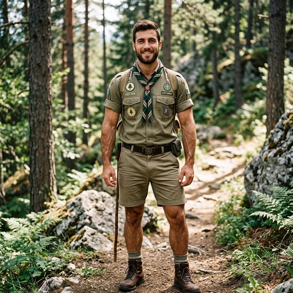 Check out this stunning scout with a smile that could light up the whole campsite. Pure charm in every frame. #malebeauty...