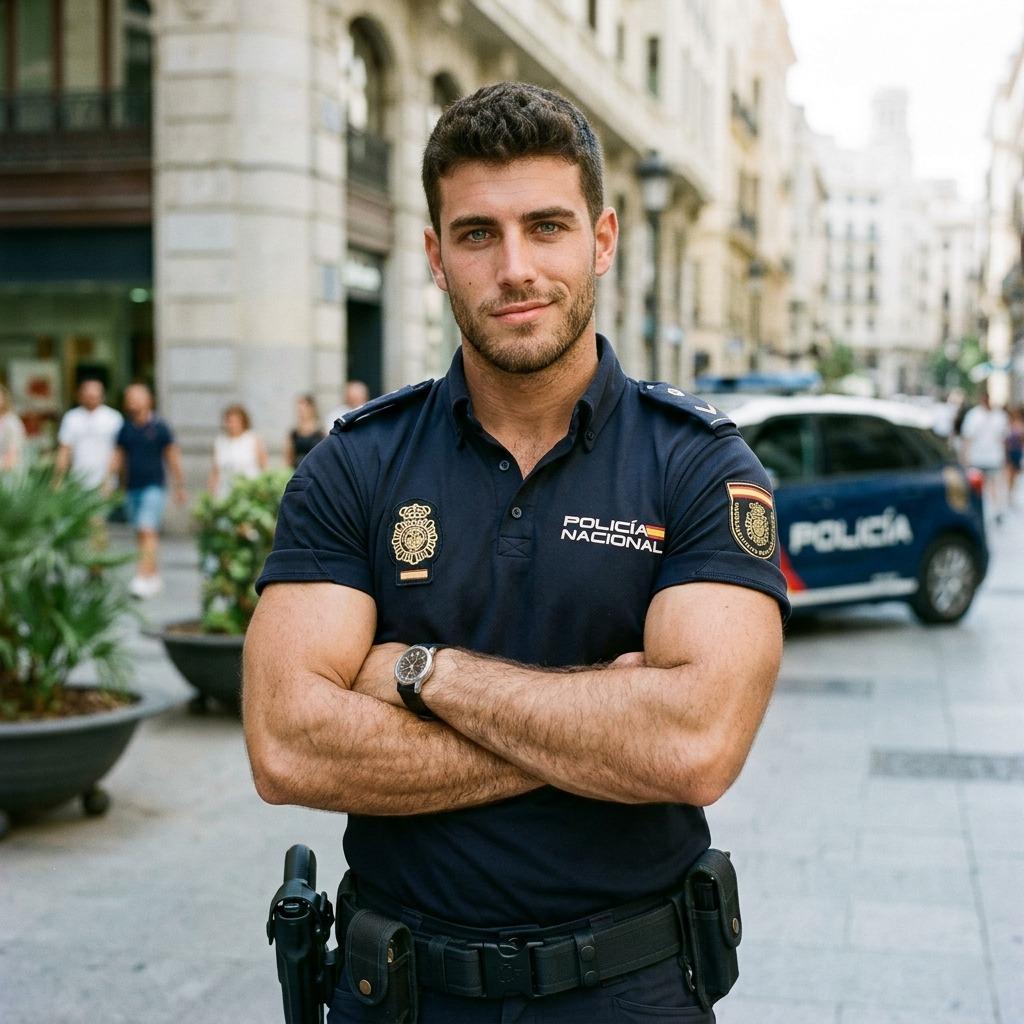 Hot Spanish cop flexing that uniform with a smile that could melt the coldest heart. Pure eye candy for your feed. #street...