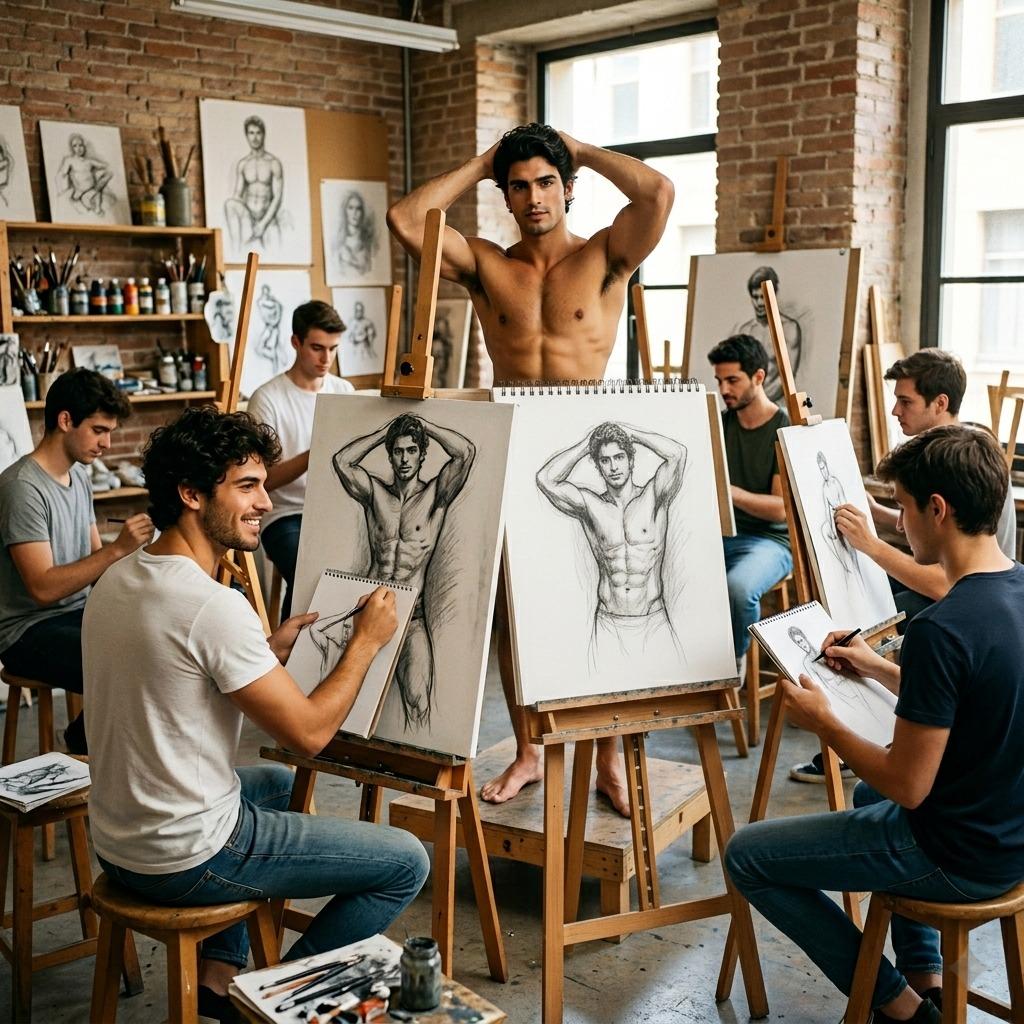 Every artist’s dream: a masterpiece in the making. Witness the raw beauty of masculinity captured in motion. #studio