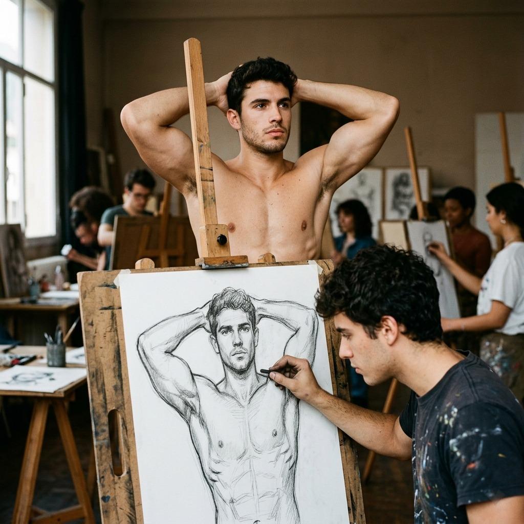 Every artist's dream: a stunning model posing for a room full of admirers. Beauty has never looked this good. #malebeauty...