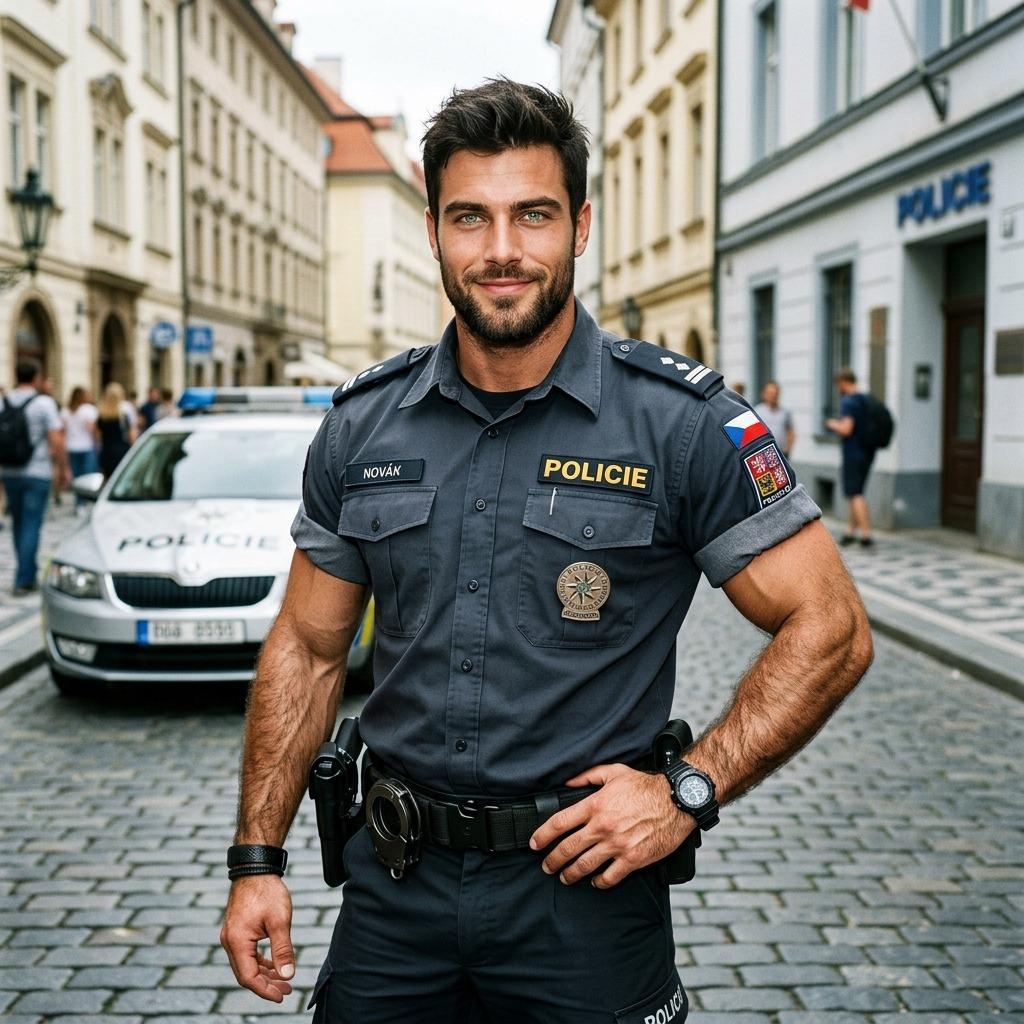 A Czech policeman smiles. #malebeauty #street #police