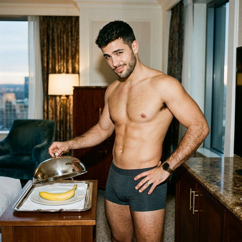 A boy had a banana brought to his room... #kitchen #underwear