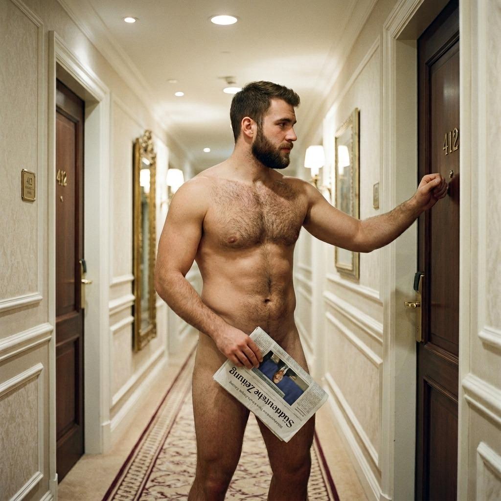 A naked boy knocks on the door of a hotel room. #travel
