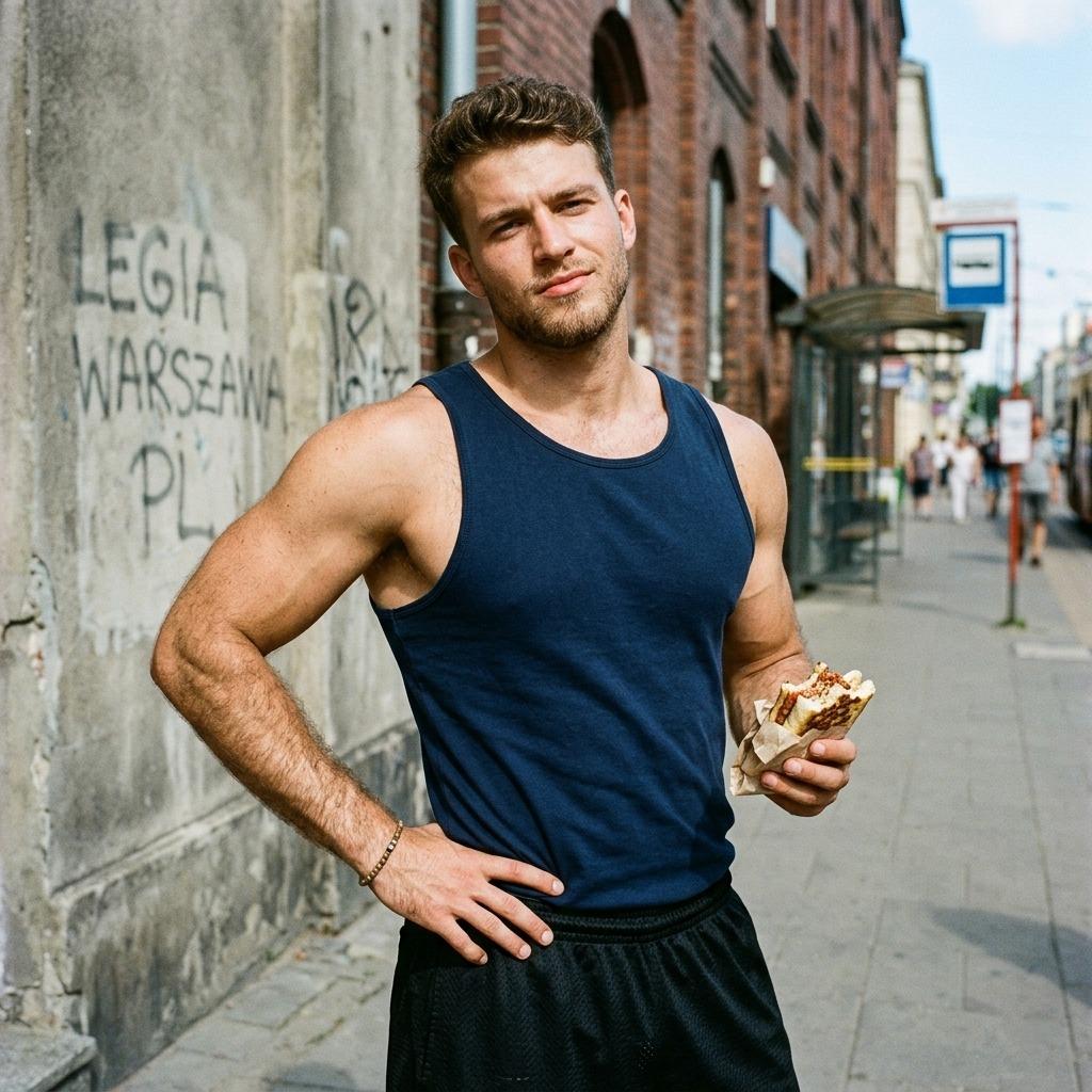 Savoring every bite like a masterpiece—because even street food tastes better when you're this fine. 🥪✨ #street #athlete...