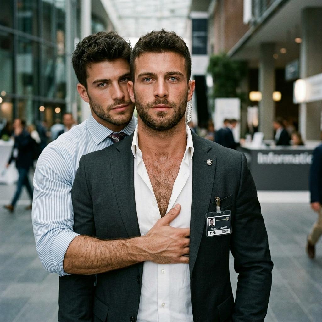 Every night, every fantasy. A guard’s embrace—strong, protective, and undeniably hot. #street #couple #security #suit