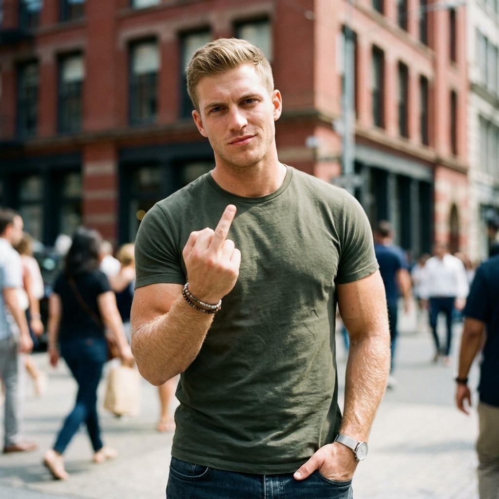 Finger up, attitude on. Some men just own the room without saying a word. 😏 #street #athlete