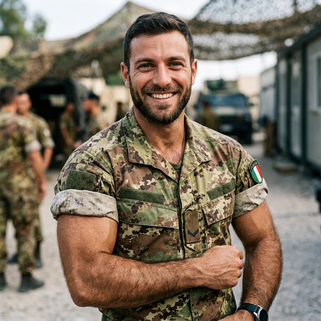 Hot military man in uniform—smile so bright it could power a parade. Every inch of him is pure confidence. #military #hairy
