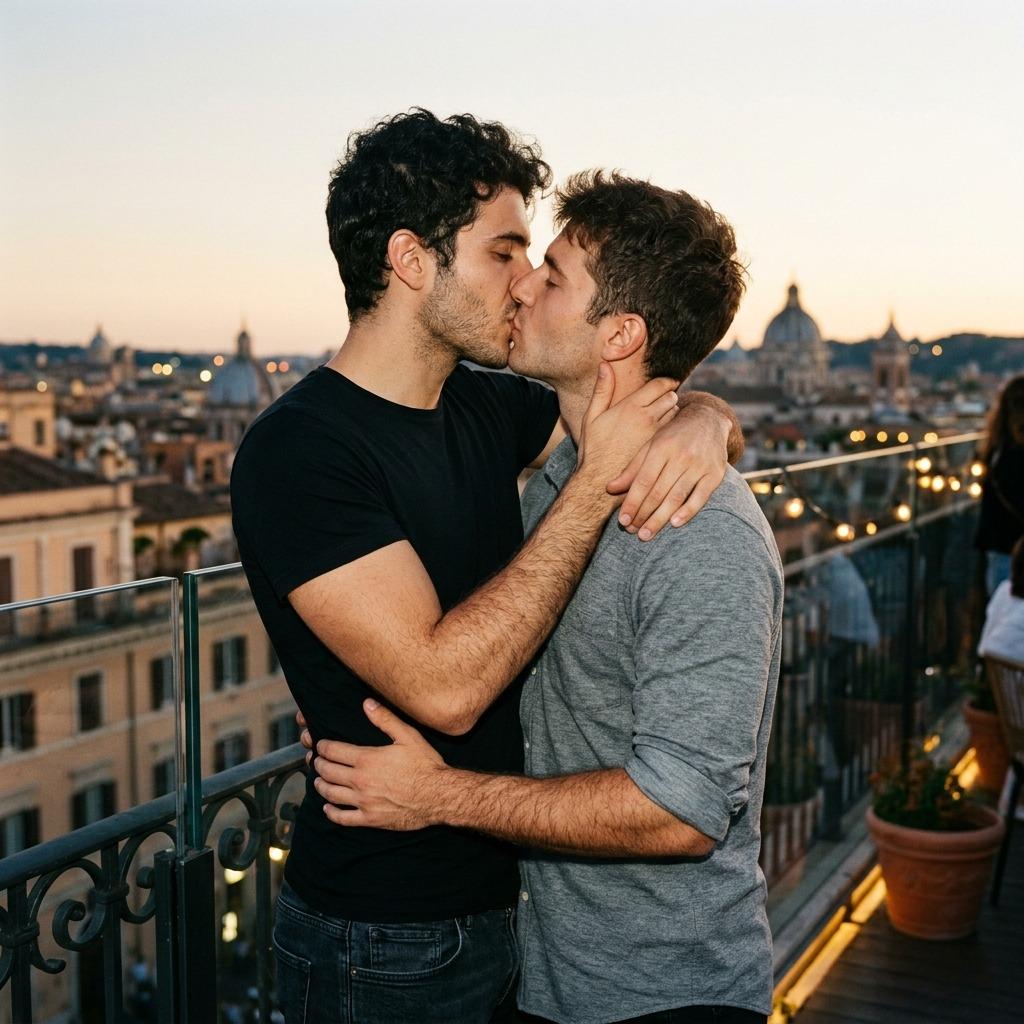 Fierce rooftop kisses under the stars—because love looks this good. 🌆💋 #travel #couple #kiss #street
